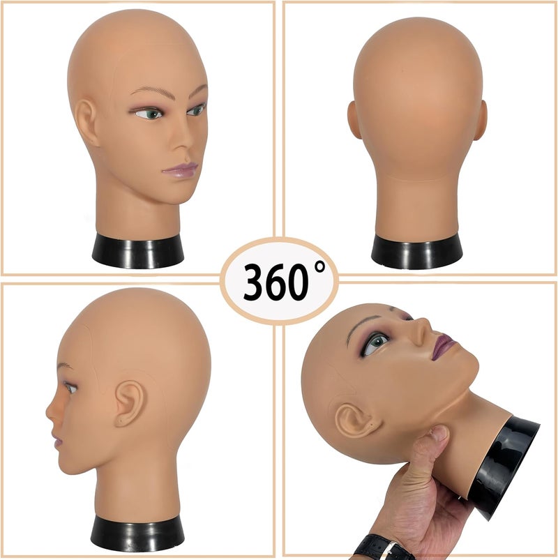 simnient Bald Mannequin Head Stand Professional Cosmetology Wig Training Head for Wig Making and Display Hat Glasses Scarf Jewelry Model Head with Free Clamp - Image 2